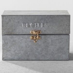 Hearth & Hand Galvanized Metal Recipe Box with Brass-Tone Latch